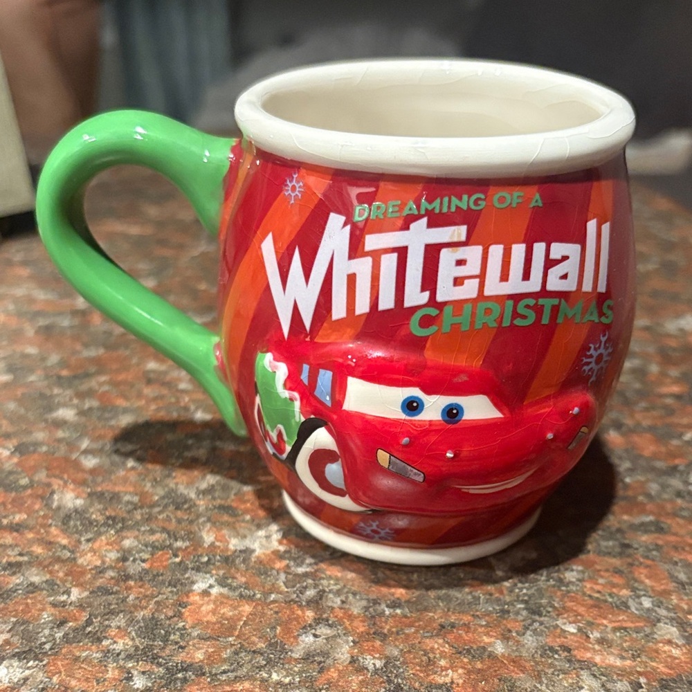Lightning McQueen Whitewall Christmas Mug with Green Handle